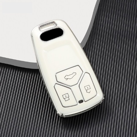 LUXURY key cover for AUDI cars white glossy/Chrome