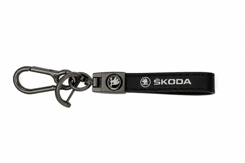 ŠKODA key fob, keychain black leather
