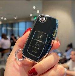 LUXURY key cover for FORD cars black glossy/chrome