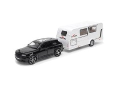 Rolls Royce Cullinan metalen model batterij speelgoed met caravan licht geluid 1:32 Zwart