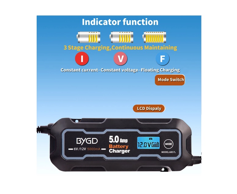 Fully automatic intelligent charger 5A - 6V 12V LCD display portable