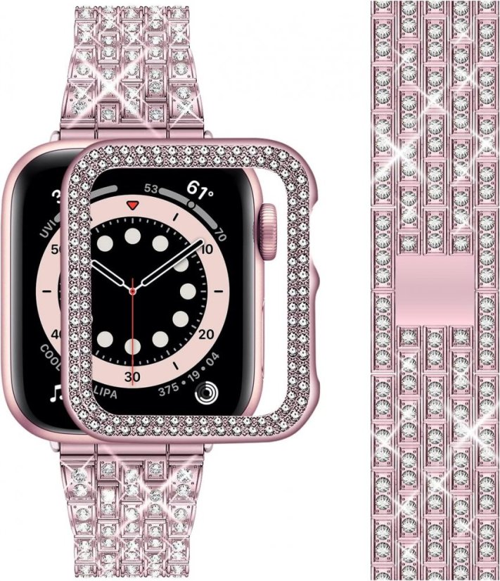 APPLE WATCH Band for Women Screen Protector Diamond Crystal Protective Case with Metal Band for iWatch Series 4/5/6/6 SE Pink 44mm
