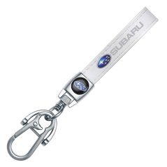 SUBARU key fob, keychain white leather