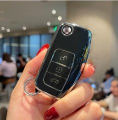 LUXURY key cover for FORD cars black glossy/chrome