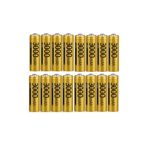 16 piles Rechargeables DOUBLEPOW puissantes AA 3000 mAh 1,2 V Ni-Mh, charge 1500x