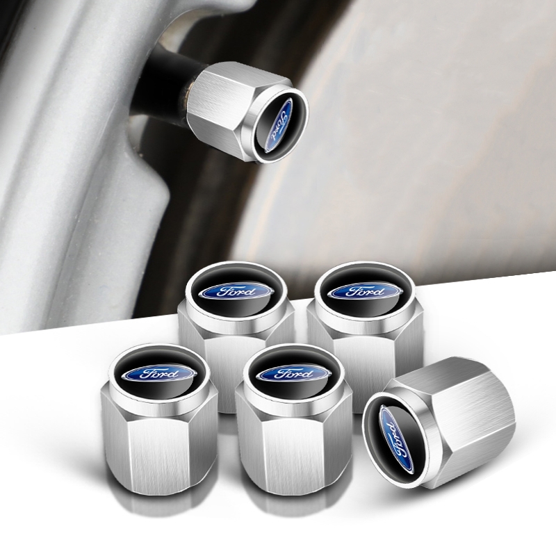 4 pcs FORD valve caps, valve covers silver/chrome