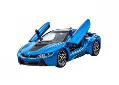 BMW i8 kovový model hračka na baterie světla zvuk 1:32 Modrá