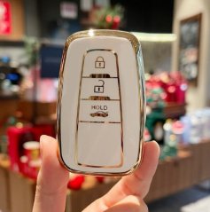 LUXURY key cover for TOYOTA cars white glossy/Chrome