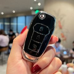 LUXURY key cover for FORD cars black glossy/chrome