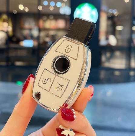 LUXURY key cover for MERCEDES BENZ cars white glossy/Chrome