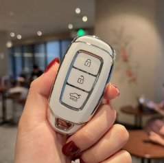 LUXURY key cover for HYUNDAI cars white glossy/Chrome