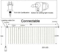 LUMA LED Romantic light curtain - 3x2.5 m warm white 255 LEDs - Linkable