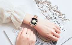 APPLE WATCH Band for Women Screen Protector Diamond Crystal Protective Case with Metal Band for iWatch Series 7/8 Rose Gold 41mm