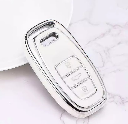LUXURY key cover for AUDI cars white glossy/silver