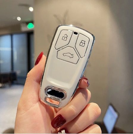LUXURY protège-clés pour voitures AUDI blanc brillant/Chrome