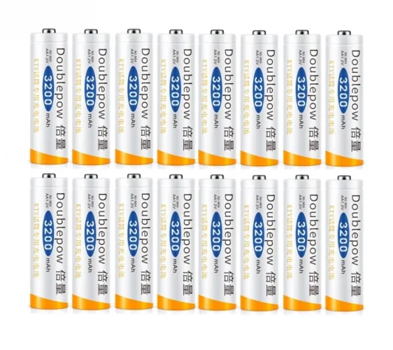 16 pcs DOUBLEPOW powerful rechargeable batteries AA 3200 mAh 1.2V Ni-Mh, 1500x charge