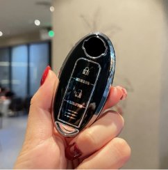 LUXURY protège-clés pour voitures NISSAN noir brillant/chromé