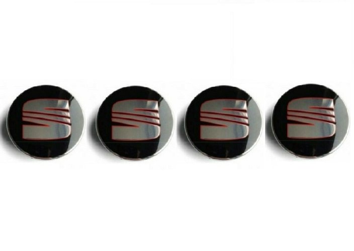 4pcs Wheel center caps SEAT 60mm black red chrome