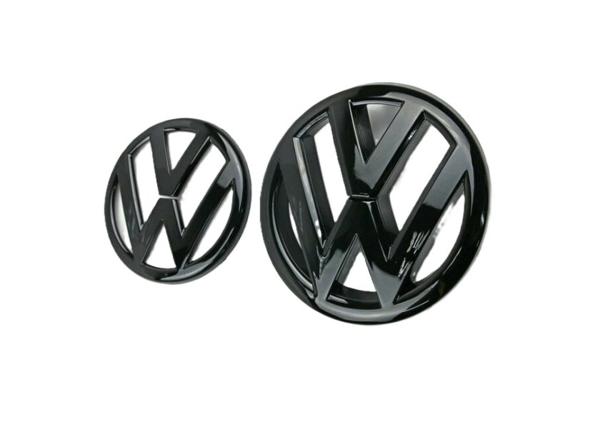 VW POLO 6R (2009-2013) front and rear emblem, logo (11.2cm and 12.4cm) - black glossy
