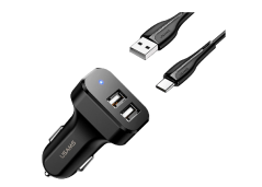 Usams U-35 Travel Car Charger Kit King Tu Series IP kabelis 100cm + C13 Dual USB automobilinis įkroviklis juodas