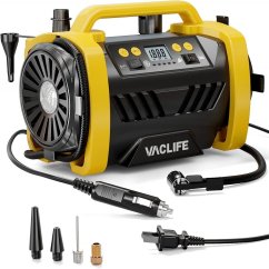 Tragbarer Luftkompressor für Reifenfüller – 12 V DC/120 V AC, Matratzenbetten, Boote mit Aufblas- und Entleerungsmodi, zwei leistungsstarke Motoren