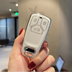 LUXURY key cover for AUDI cars white glossy/Chrome