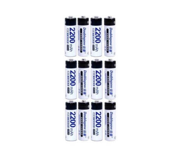 12 piles Rechargeables DOUBLEPOW puissantes AA 2200 mAh 1,2 V Ni-Mh, charge 1500x