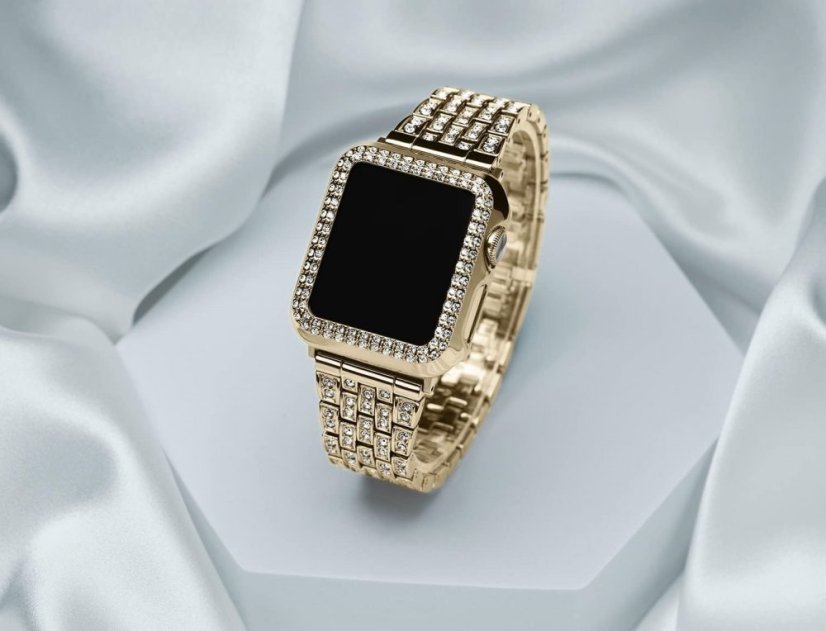 APPLE WATCH Band for Women Screen Protector Diamond Crystal Protective Case with Metal Band for iWatch Series 7/8 Gold 41mm