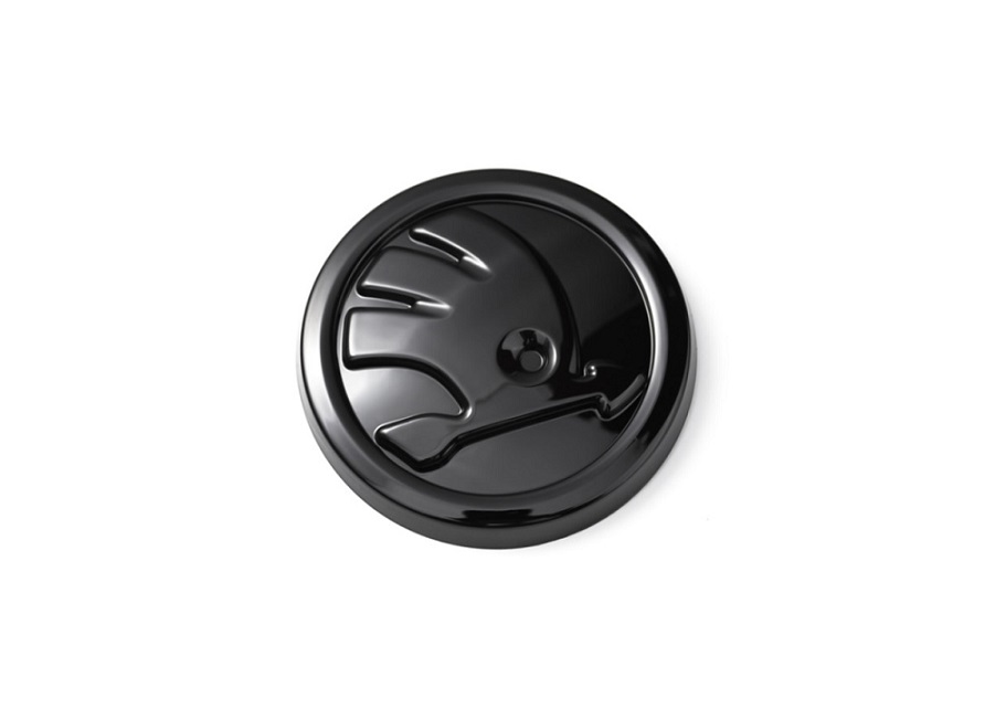 Emblem, Haubenlogo ŠKODA 90mm schwarz glänzend 5JA853621 AUL 32D853621A ::  capforwheel