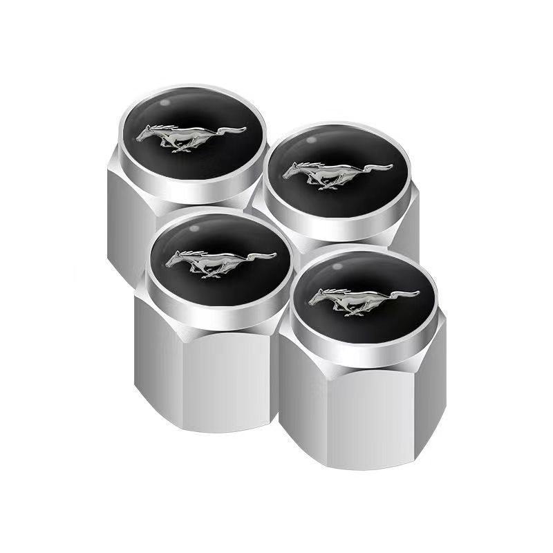 4 pcs FORD MUSTANG valve caps, valve covers silver/chrome