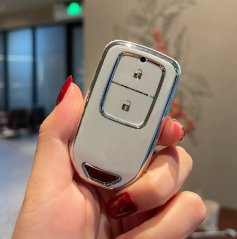 LUXURY key cover for HONDA cars white glossy/Chrome