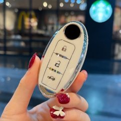 LUXURY key cover for NISSAN cars white glossy/Chrome