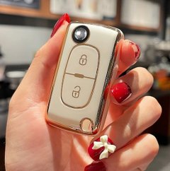 LUXURY key cover for PEUGEOT cars white glossy/Chrome