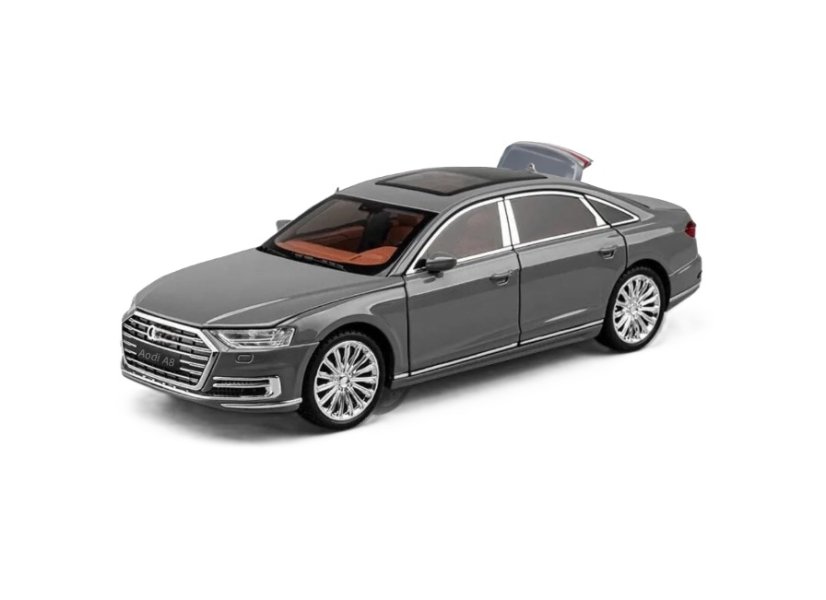 Audi A8 metalen model speelgoedbatterijverlichting klinkt 1:24 Grijs