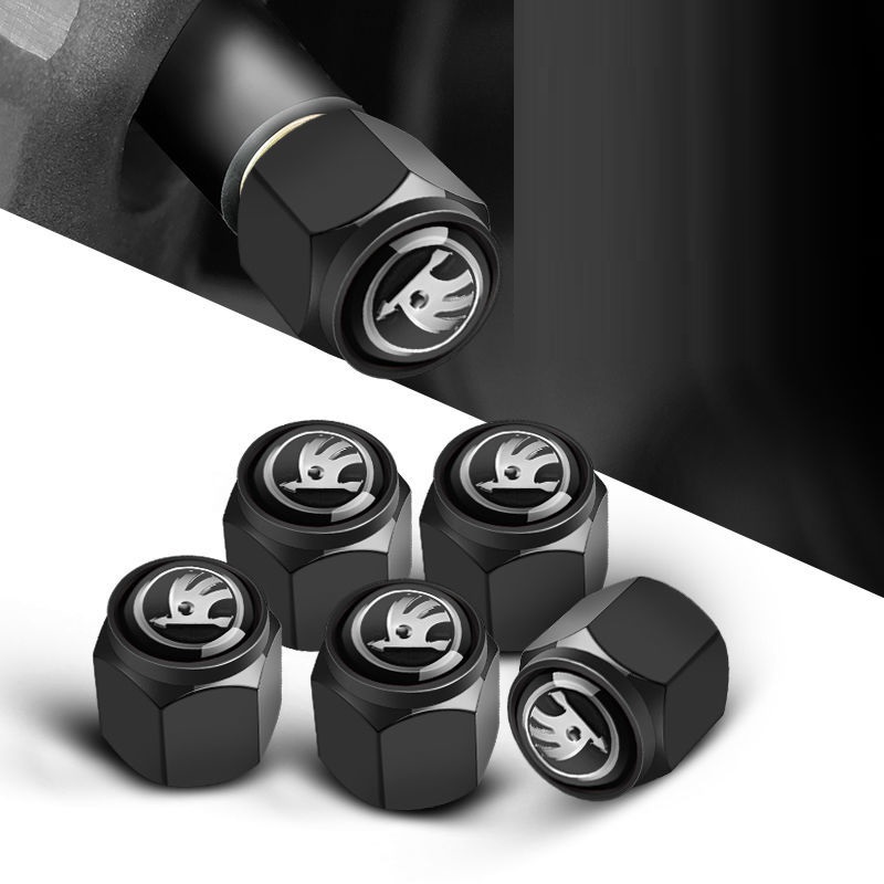 4 pcs ŠKODA valve caps, black valve covers