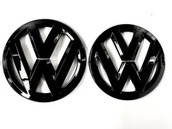 VW Polo (V) 2011-2018 märke fram och bak, logotyp (12,2 cm och 11,2 cm) - blank svart