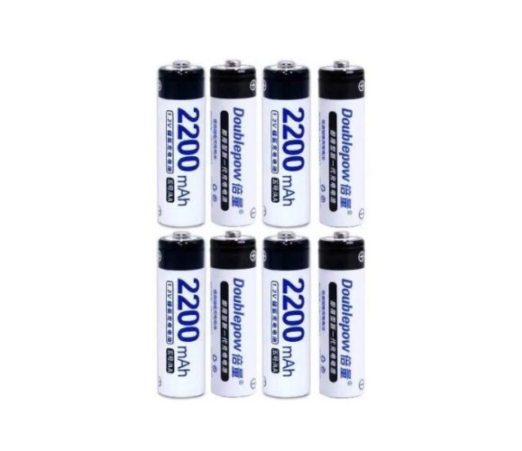 8ks DOUBLEPOW výkonné nabíjecí baterie AA 2200 mAh 1,2V Ni-Mh, 1500x nabití