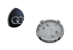 Krytky kol, pokličky na kola AUDI 61mm černá lesklá chrom 4M0601170