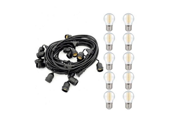 LUMA LED  ​Catena LED leggera 10 pezzi di lampadine E-27 - 10m cavo 3m, bianco caldo, collegabile