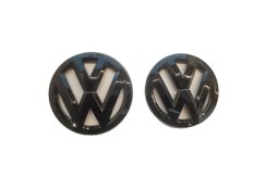 VW GOLF V MK5 (2003-2010) emblem fram och bak, logotyp (12,8cm a 11,3cm) - svart blank