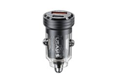 USAMS US-CC175 C35 45W mini automobilinis įkroviklis permatomas aliuminio lydinio dvigubas USB prievadas