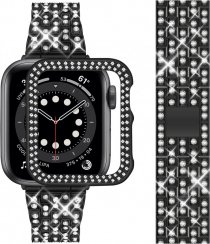 APPLE WATCH Band for Women Screen Protector Diamond Crystal Protective Case with Metal Band for iWatch Series 1/2/3/4/5/6/7 Black 38mm