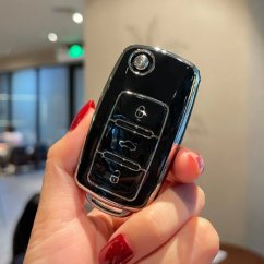 LUXURY key cover for VOLKSWAGEN ŠKODA cars black glossy/chrome