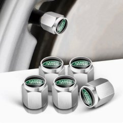 4 pcs LAND ROVER valve caps, valve covers silver/chrome green logo