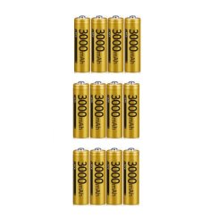 12 piles Rechargeables DOUBLEPOW puissantes AA 3000 mAh 1,2 V Ni-Mh, charge 1500x