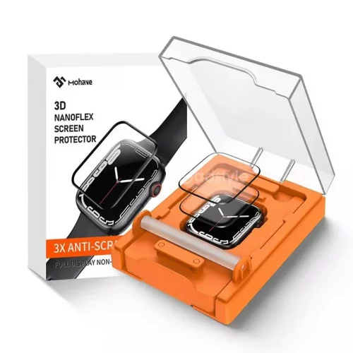 MOHAVE, Schutzglas 3D NanoFlex Displayschutzfolie mit Einbausatz für Apple Watch 44mm