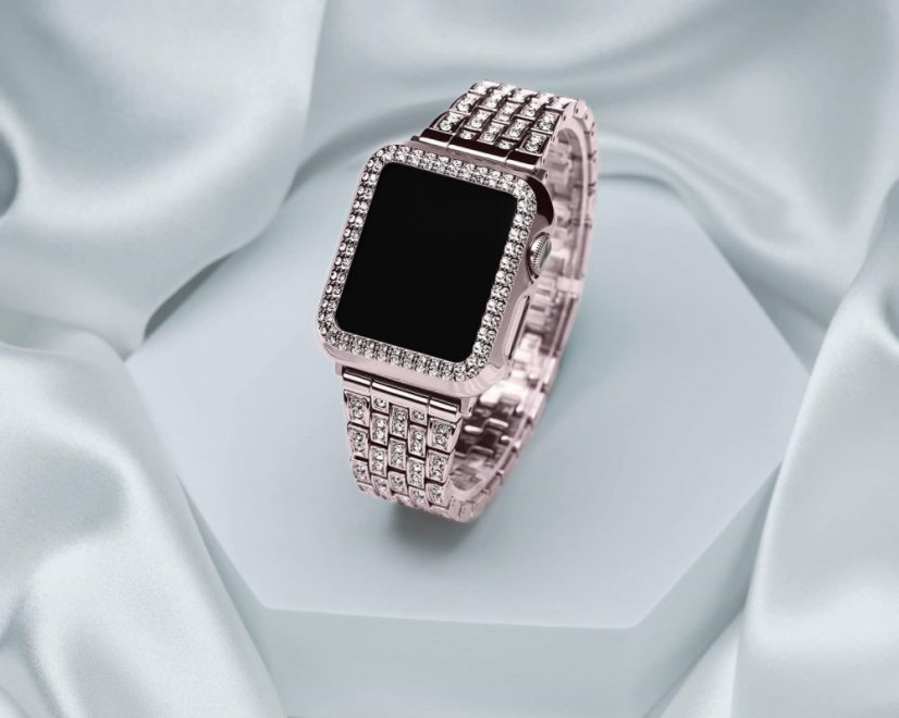 APPLE WATCH Band for Women Screen Protector Diamond Crystal Protective Case with Metal Band for iWatch Series 4/5/6/6 SE Pink 44mm