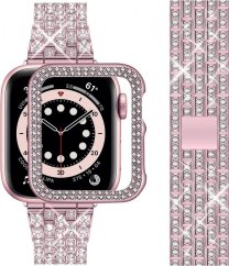APPLE WATCH Band for Women Screen Protector Diamond Crystal Protective Case with Metal Band for iWatch Series 4/5/6/6 SE Pink 44mm