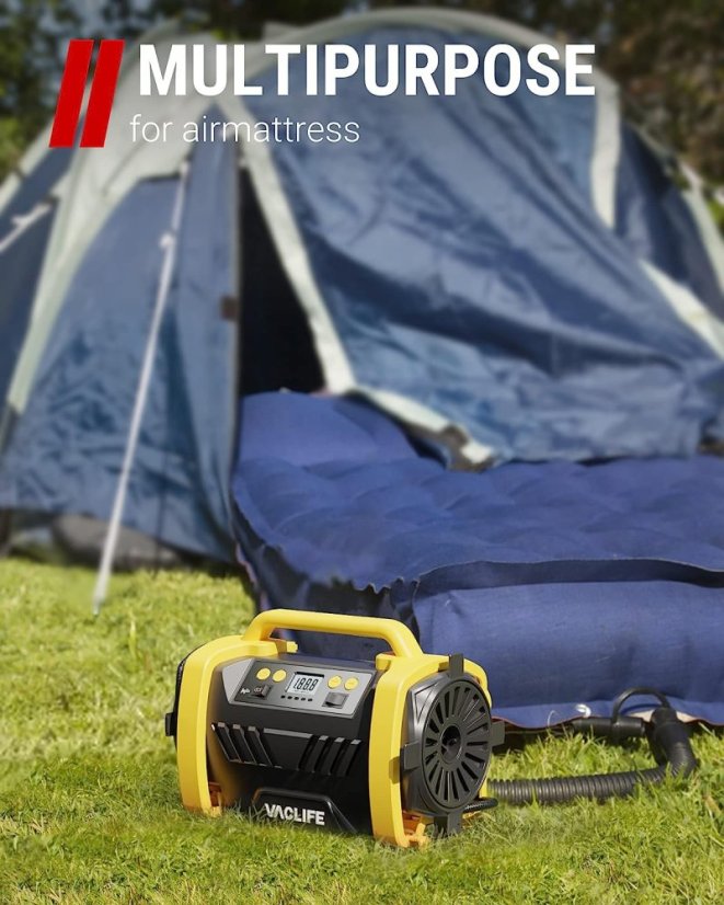 Tire Inflator Portable Air Compressor - 12V DC/120V AC, Mattress Beds, Boats with Inflation and Deflation Modes, Dual Powerful Motors