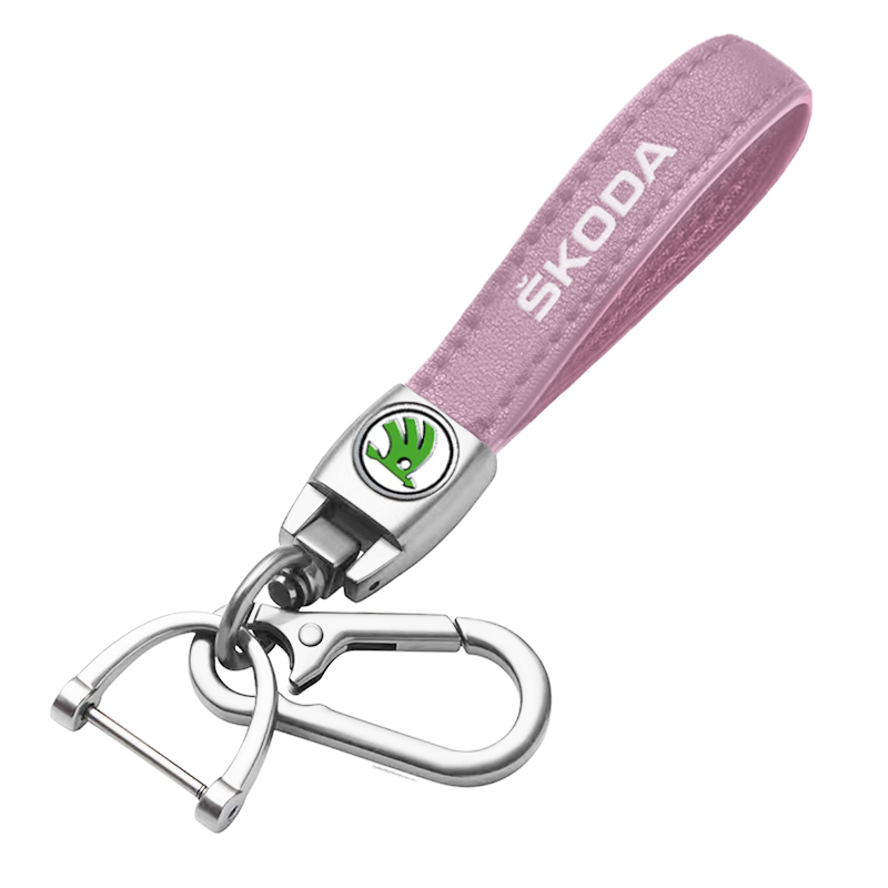 ŠKODA key fob, keychain, pink leather